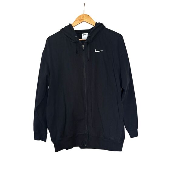 Nike Oversized Full-Zip Hoodie Jacket Black women’s Medium pockets oversized - Picture 1 of 11